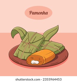 Pamonha. pamonha food. pamonha food illustration. traditional Brazilian food. Cartoon Vector illustration. Brazilian food. hand drawn pamonha illustration. Festa junina foods.