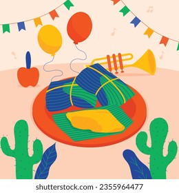 Pamonha. pamonha food. pamonha food illustration. traditional Brazilian food. Cartoon Vector illustration. Brazilian food. hand drawn pamonha illustration. Festa junina foods.