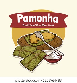 Pamonha. pamonha food. pamonha food illustration. traditional Brazilian food. Cartoon Vector illustration. Brazilian food. hand drawn pamonha illustration. Festa junina foods.