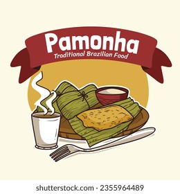 Pamonha. pamonha food. pamonha food illustration. traditional Brazilian food. Cartoon Vector illustration. Brazilian food. hand drawn pamonha illustration. Festa junina foods.