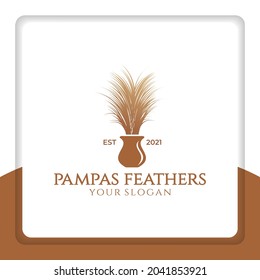 Pampas Federn Logo Design Vektor. für Dekoration, Inneneinrichtung und Hochzeit
