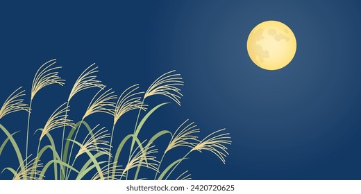 Pampas grass and full moon landscape background (2:1)