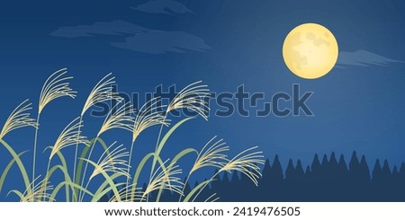 Pampas grass and full moon landscape background (2:1)