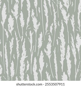 Pampas grass on green seamless pattern. Herbs background for postcards, wallpaper, wrapping paper.