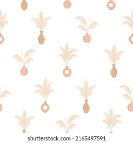 Pampas grass seamless pattern. Vector cortaderia in boho style. Autumn background. Trendy design for wedding, postcards, textile, wallpaper, fabric, wrapping paper.
