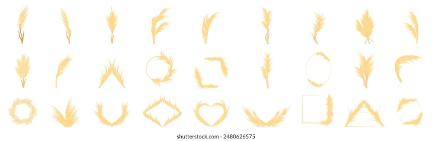 Pampas icons set. Different golden wheat ears creating various shapes, ideal for branding projects