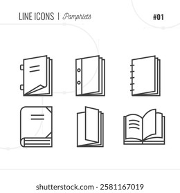Pamphlet book or booklet icons set. Books and catalogs signs for design. Vector elements clip art