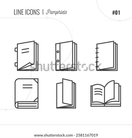 Pamphlet book or booklet icons set. Books and catalogs signs for design. Vector elements clip art