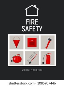 Pamphlet fire safety concept template. Set of instrument vector illustration.