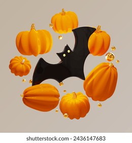 pampkin halloween bat 3d vector