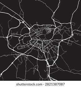 Pamplona in Spain City Map Artwork – Minimalist Dark Mode Black and White Grand Duchy Urban Street Network, Ring Road Highways, and Capital Infrastructure Vector Illustration