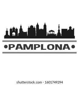 Pamplona Spain City Travel. City Skyline. Silhouette City. Design Vector. Famous Monuments.