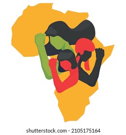 Pan African feminism struggle vector illustration. Feminist support in Africa icon. Pan-africanism feminism made in African colours.