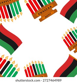 Bandera y candelabro panafricano con seis velas ardientes de color rojo, negro y verde. Ilustración vectorial aislada Kwanzaa Festiva Contenido relacionado Saludos Tarjetas temáticas, folleto, publicación