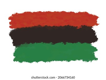 Pan African flag - red, black, green horizontal bands. Hand drawn with brush African American flag, Black Liberation flag, grunge textured.