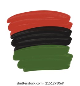 Pan African Flag - Red, Black, Green Horizontal Bands. Hand Drawn With Brush African American Flag, Black Liberation Flag, Grunge Textured.