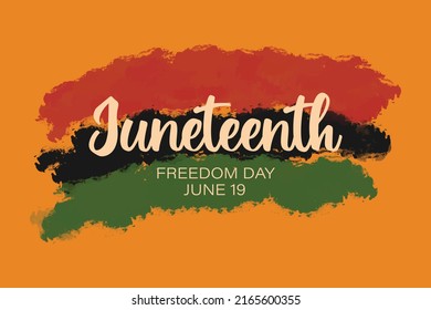 Pan African Red Black Green Flag On Yellow Background. Simple Vector Horizontal Greeting Card For Juneteenth Celebration On June 19.