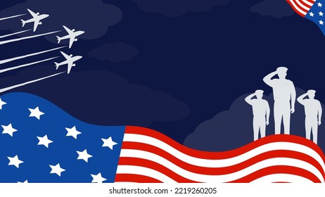 Pan American aviation Memorial Day Background with Pilot Silhouettes, Airplane and Copy Space Area. Suitable to be placed on content themed for the day.