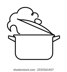 Pan boiling water, icon. Cooking, food preparing concept. Editable strokes linear illustration.