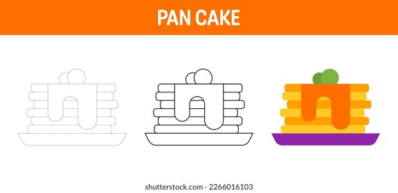 Pan Cake tracing and coloring worksheet for kids