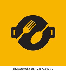 pan cooking fork spoon simple modern taste logo design vector icon illustration