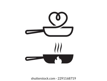 pan cooking with love logo. creative food symbol design vector