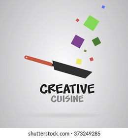 Pan with creative food. Colorful cubes. Vector