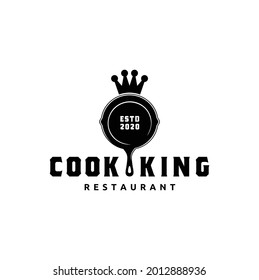 Pan with Crown Icon, Cooking Logo, Kitchen Tools for Restaurant Logo Vector Template