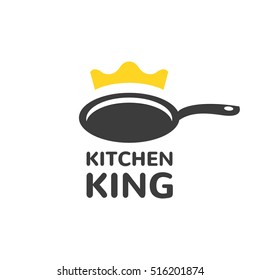 Pan with crown icon. Cooking logo, vector logo template. Kitchen tools. Food icon. Food logo. Cooking logo. Restaurant vector logo template. Cafe logo. 