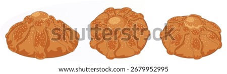 Pan de Muertos Drawing in Different Angles - Day Of the Dead Sweet Bread with Seasame Illustration