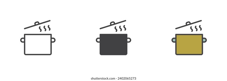 Сooking pan different style icon set. Line, glyph and filled outline colorful version, outline and filled vector sign. Saucepan сymbol, logo illustration. Vector graphics