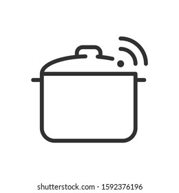 pan, dishes with wireless control, smart house, wifi, linear icon. Editable stroke