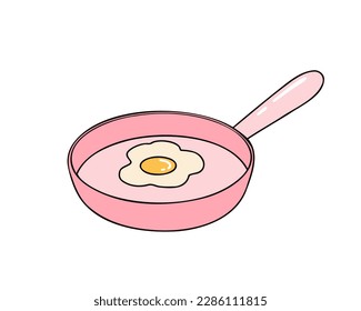 pan with egg, broken fried egg on a frying pan, breakfast. Vector Illustration for backgrounds and packaging. Image can be used for greeting cards, posters and stickers. Isolated on white background.