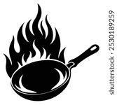pan fire black silhouette vector illustration, hot frying pan.