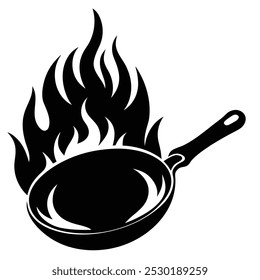panela fogo preto silhueta vetor ilustração, frigideira quente.