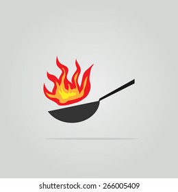 Pan With Fire. Wok Illustration.