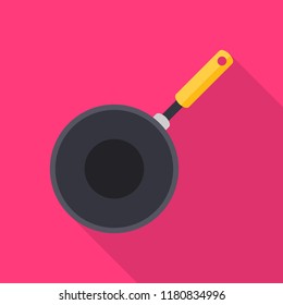 Pan flat icon with long shadow isolated on pink background. Pan sign symbol in flat style. Kitchenware element Vector illustration for web and mobile design.