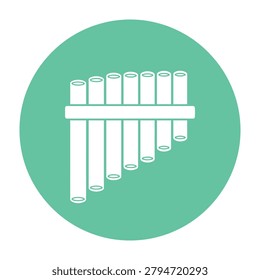 Pan flute icon in white on a green background, symbolizing music and arts culture