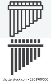 Pan flute line outline and solid icon set. Editable stroke vector sign and symbol for folk music, melody, and traditional instrument themes. Pan flute icon twice.