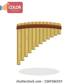 Pan flute music instrument color vector icon. Flat design