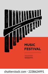 Pan flute, panpipes, syrinx, Pipe. Music festival poster. Wind musical instruments. Competition. A set of vector illustrations. Minimalistic design. Banner, flyer, cover, print.