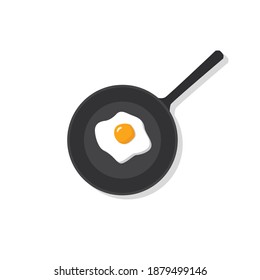 Pan with fried eggs on isolated white background. Vector illustration in cartoon flat style.