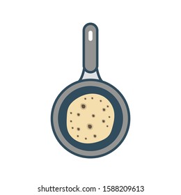 pan frying flat color line icon 