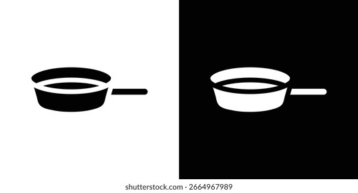 Pan frying icon in flat black solid vector set