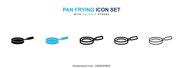 Pan frying icons graphics set in black and blue colors