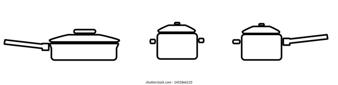 Pan frying pan with lids in vector simple icon