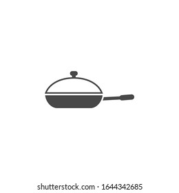 Pan with a glass lid. Kitchen utensils. Simple vector icon. 