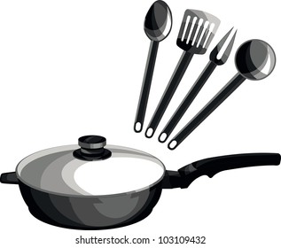 pan with glass lid set spatulas