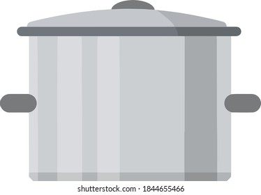 Pan. Grey steel cookware. Flat vector illustration. Big utensil with lid for boiling water.