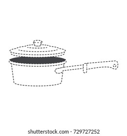 pan with handle and lid black silhouette and dotted contour vector illustration
